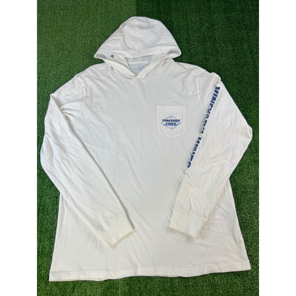 Vineyard Vines Mens White Hockey Graphic Lightweight Long Sleeve Hoodie MD‎